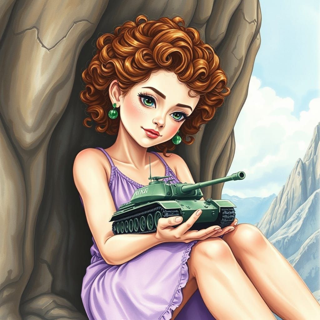 Giantess in Surreal Watercolor Pencil Drawing