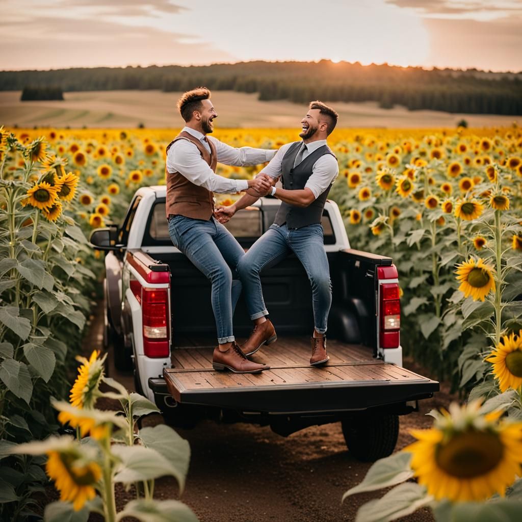 Joyful Celebration in a Sunflower Field