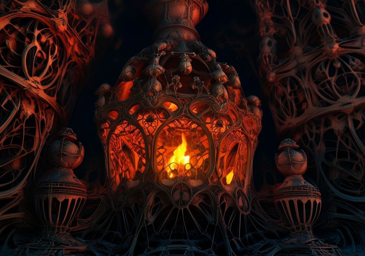 Glowing Ice on Fire Antique Lace Lantern in Mirrored Outdoor...