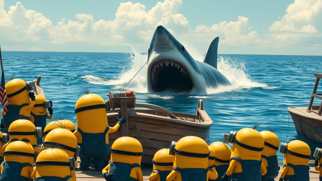 The Minions in a scene from the movie "Jaws"