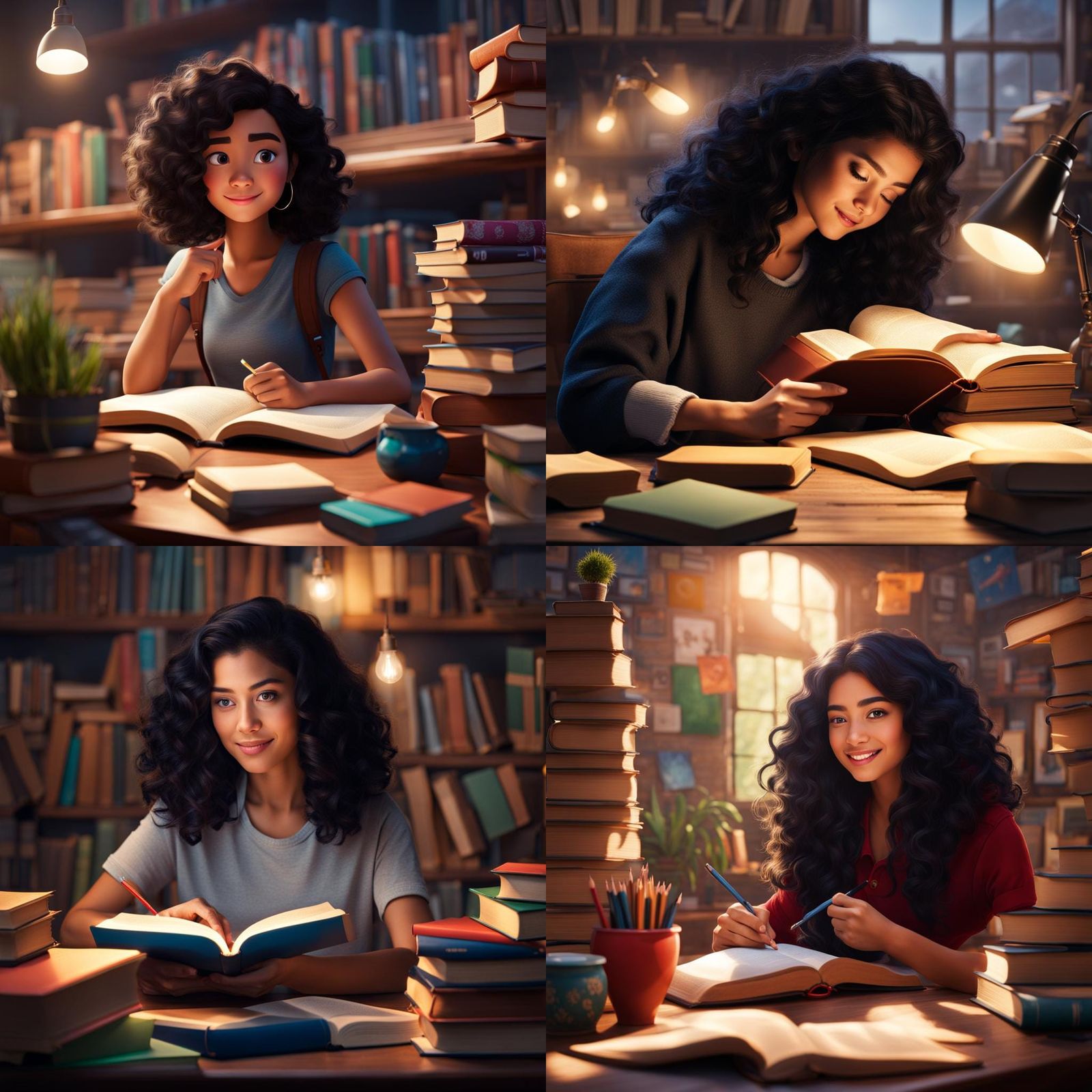 Pixar-Style College Student Studying with Friends