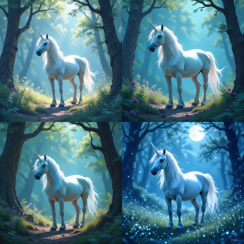 Majestic White Unicorn With Flowing Blue Mane