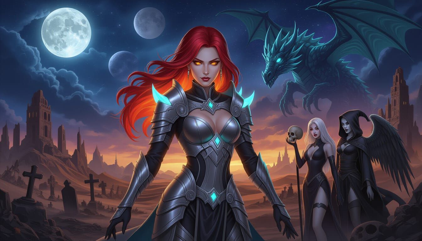 Sorceress in Sci-Fi Gothic Landscape, Comic Book Style