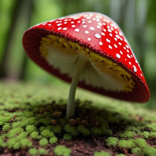 Cute Cartoon Fly Agaric in Hyperrealistic Forest
