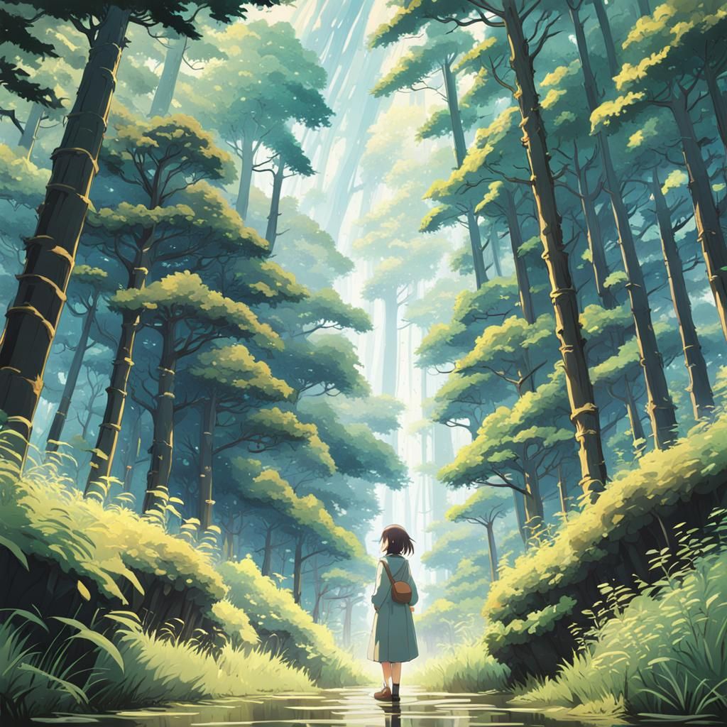 Girl in Forest: Studio Ghibli Anime Visual