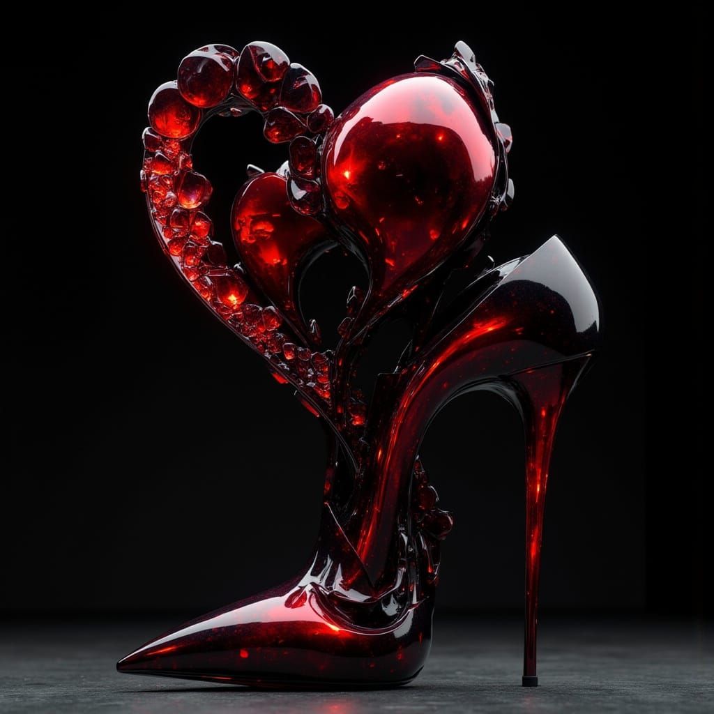 Abstract Sculpture of Sinuous Figure in Crimson and Metal