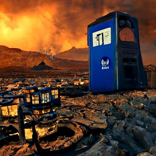 Tardis in Dystopian Volcanic Wasteland