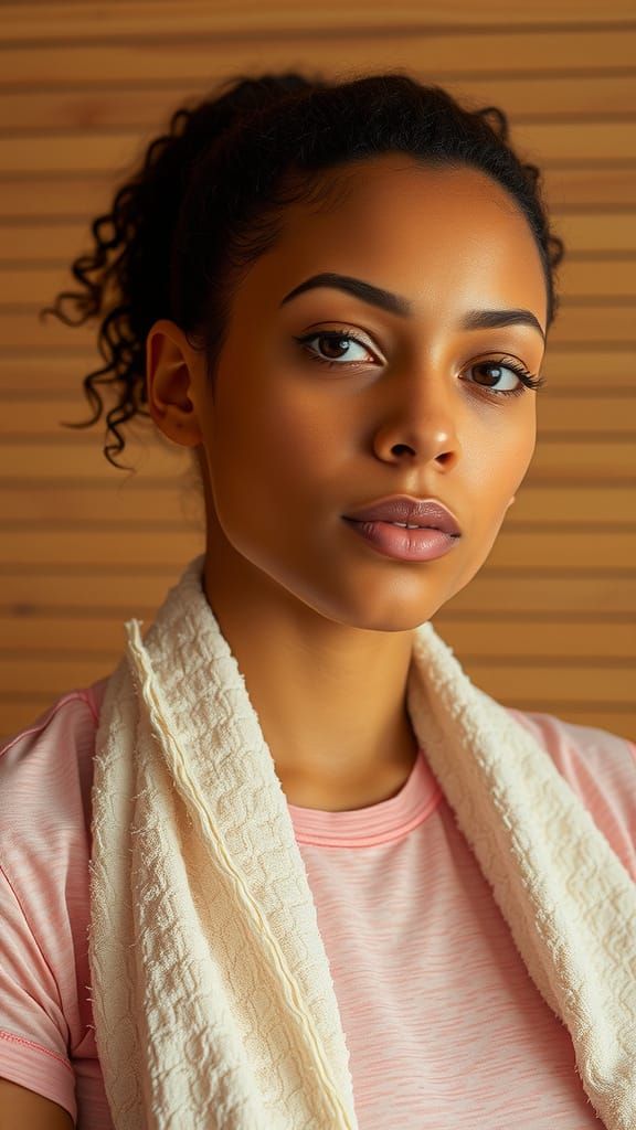 Young Woman in Pink Shirt at Gym