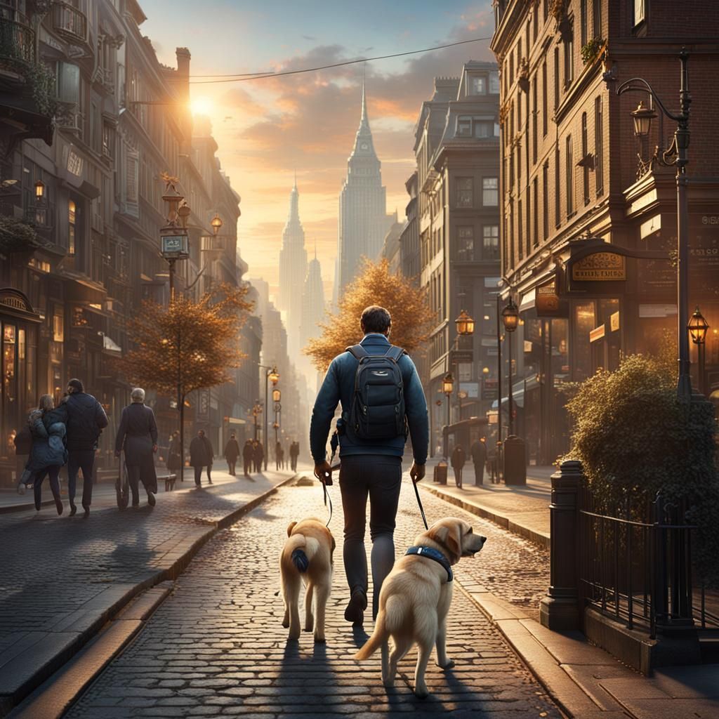 Guide Dog Leads Owner Through City Street