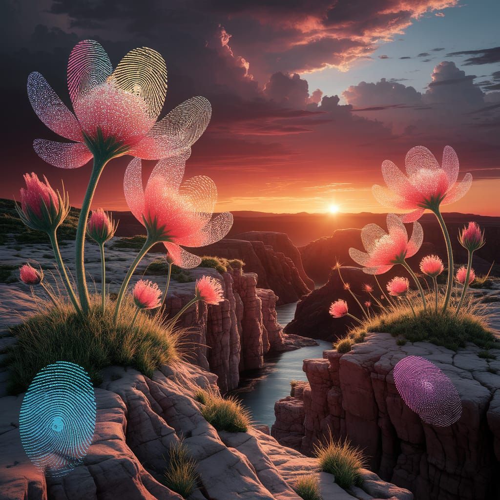 Holographic Flowers Bloom in Astral Cosmic Illustration