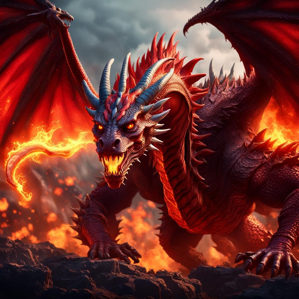 Fiery Red Dragon Rising: Fantasy Concept Art
