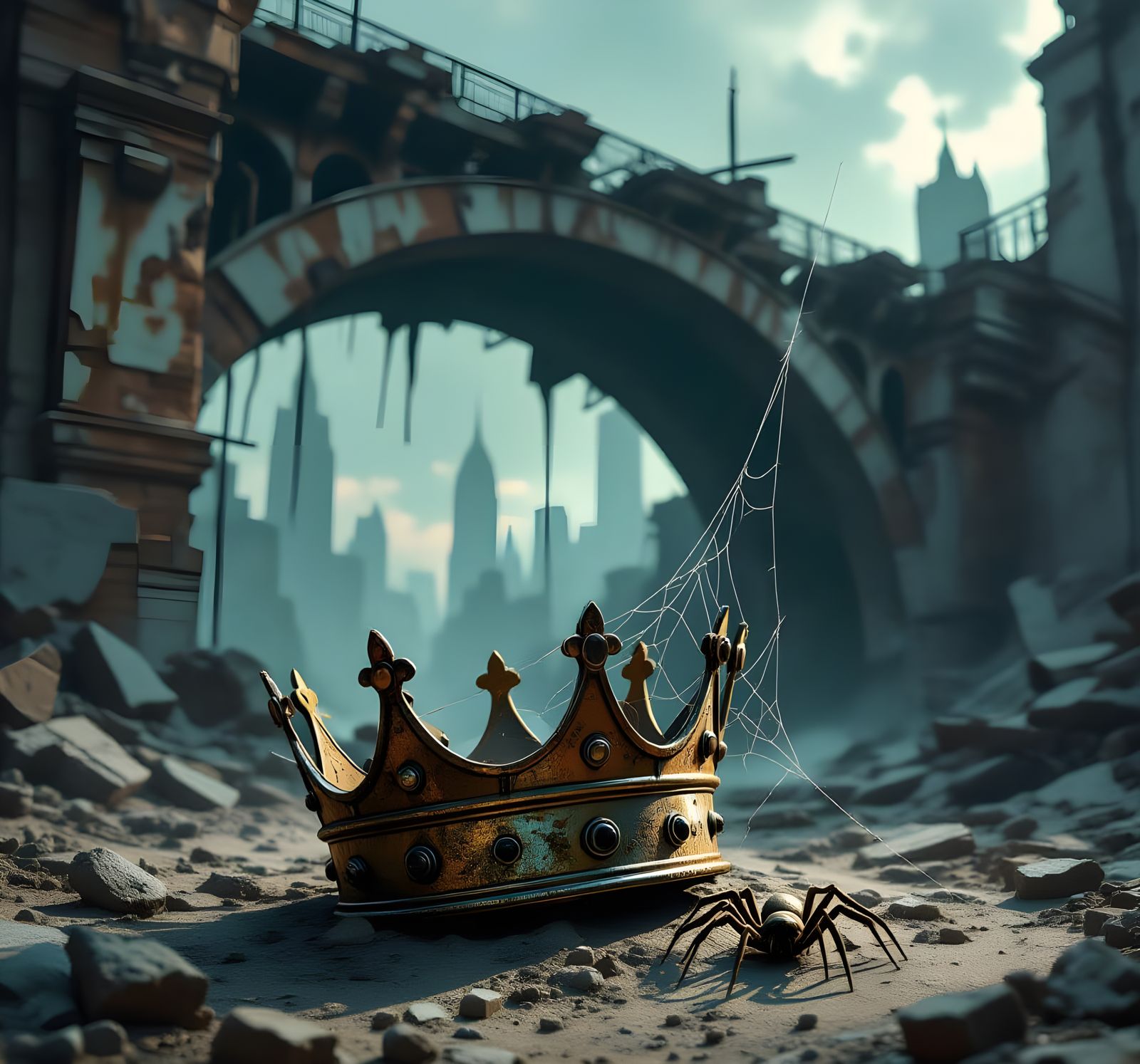 Rusty Tin Can Crown on Spider's Lair in Ruined City