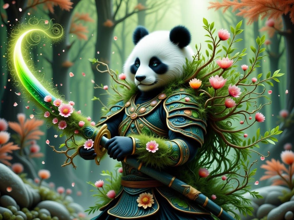 Giant Panda Samurai Wields Nature-Infused Katana in Whimsica...