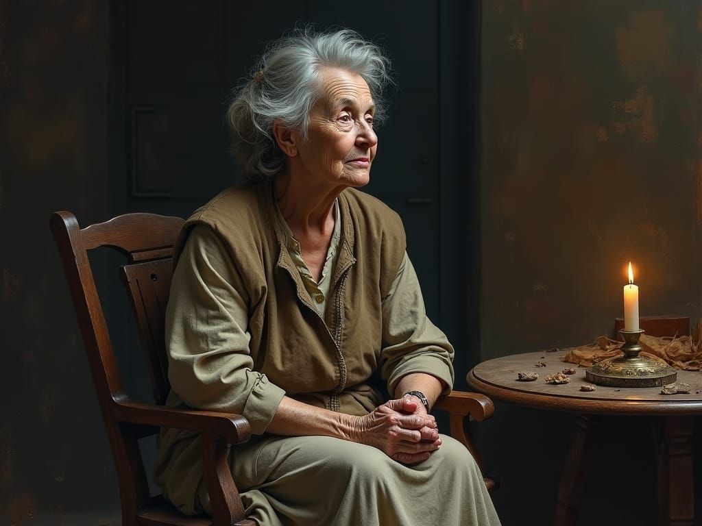 Melancholic Elderly Woman in the Style of Impressionism