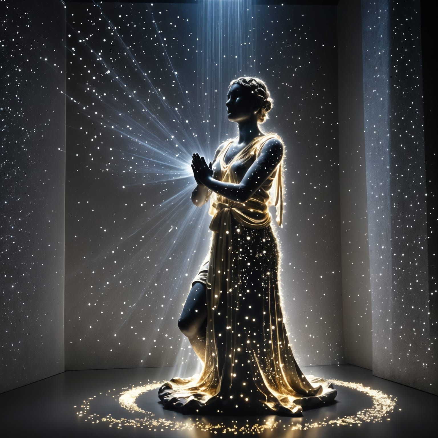 Elegant Light Sculpture in Dark Room