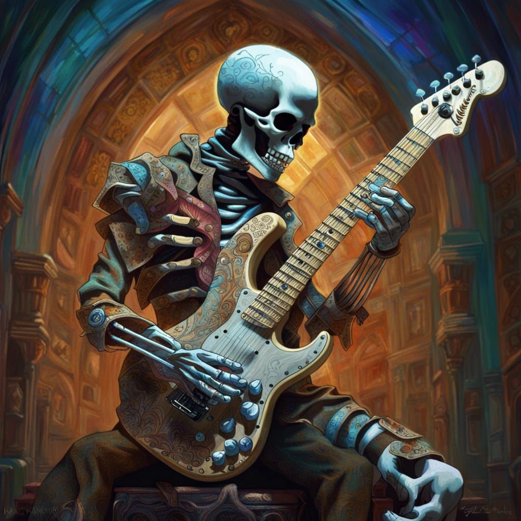 Skeleton Shreds Guitar in Concert - Hyperrealistic 3D Render