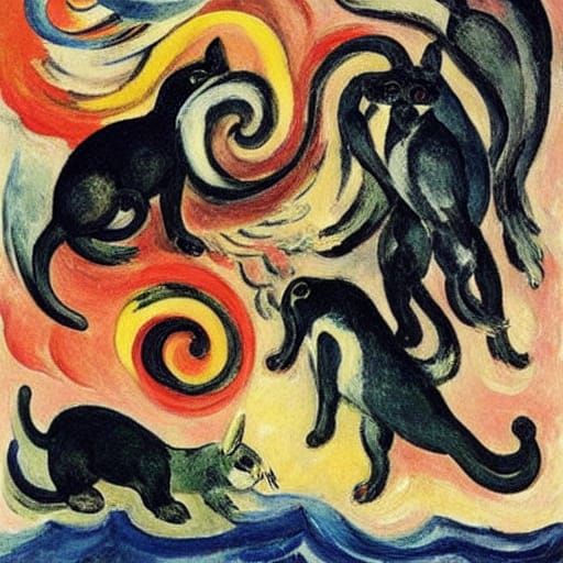 Kittens and Rabbits Catching a Wave