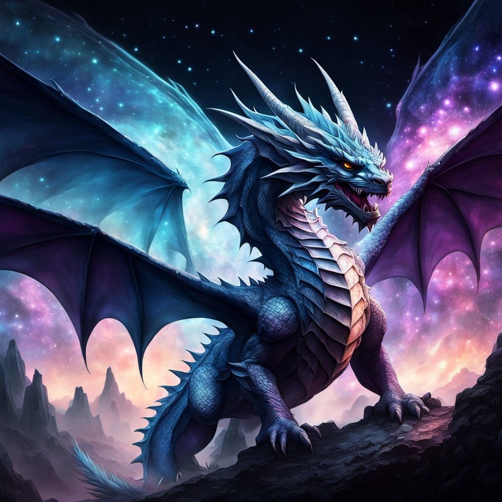 Majestic Diamond Blue Dragon in Celestial Flight