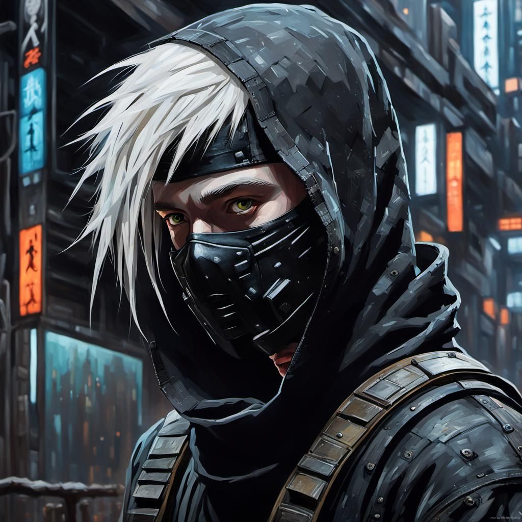 Cyberpunk Ninja Assassin in Brutalist Megastructure