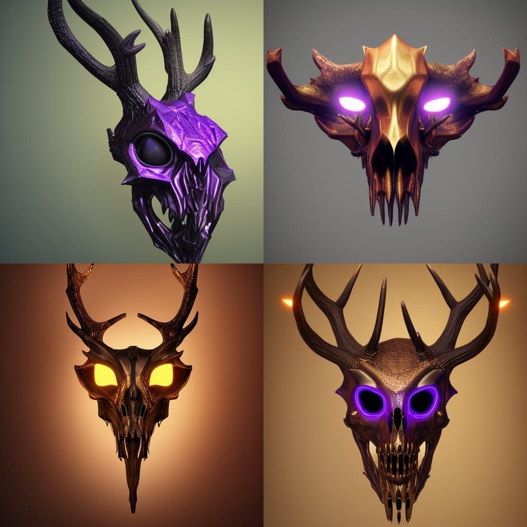 Gold Deer Skull Mask with Glowing Eyes