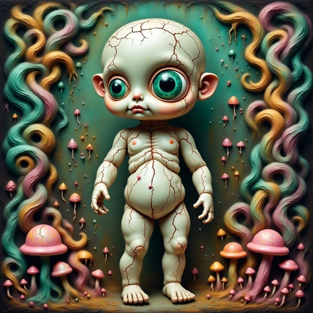 Grotesque Doll in Whimsical Candyland Wonderland