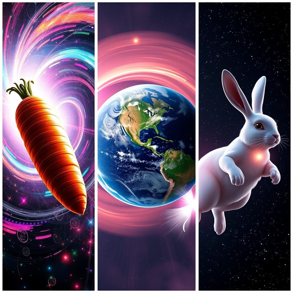 Futuristic Cosmic Scene with Interstellar Carrot, Earth, and...