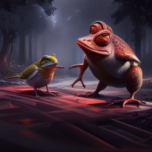 Bird and Toad Conversation at Crossroads