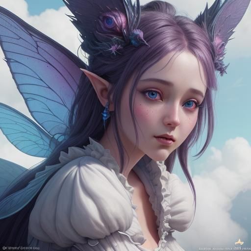 Fairy on Cloud in Detailed Matte Painting