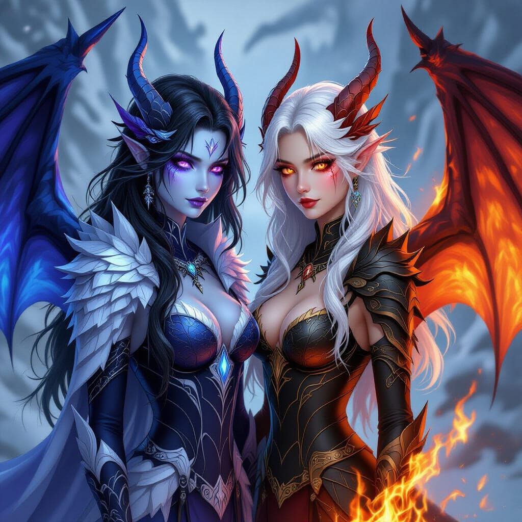 Ice and Fire Dragon Sisters Rule Together