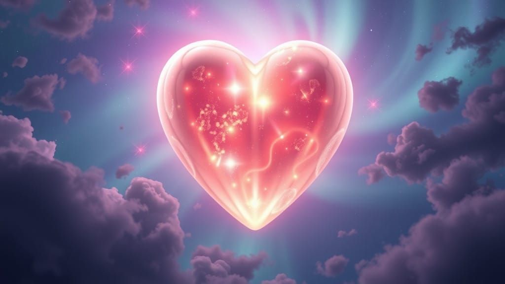 Glowing Love Heart in Ethereal Aurora