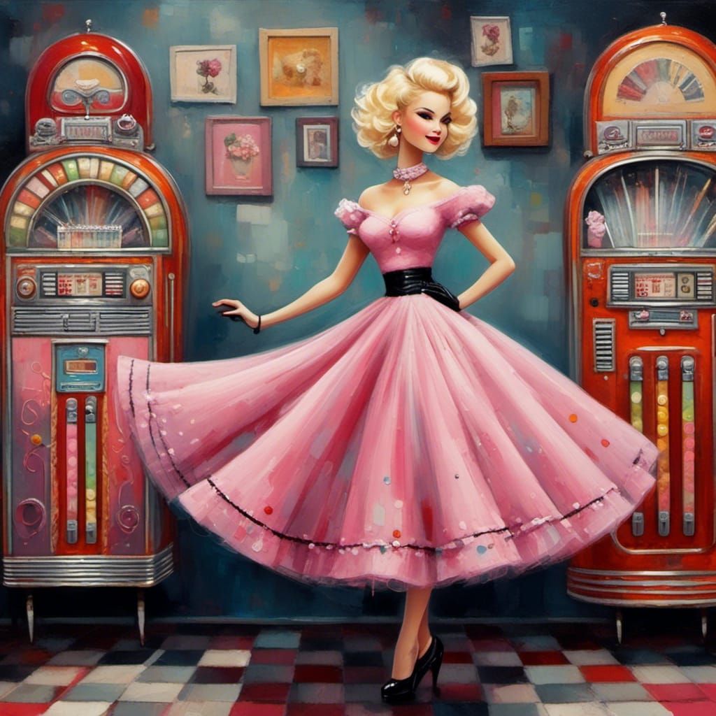 1950s Blonde Woman Dancing at Sock Hop