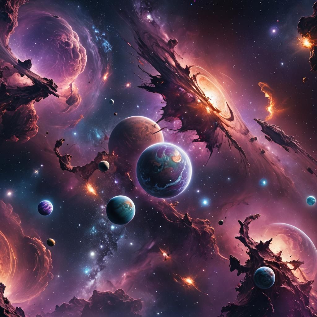 Planetary Merger in a Colorful Starry Galaxy