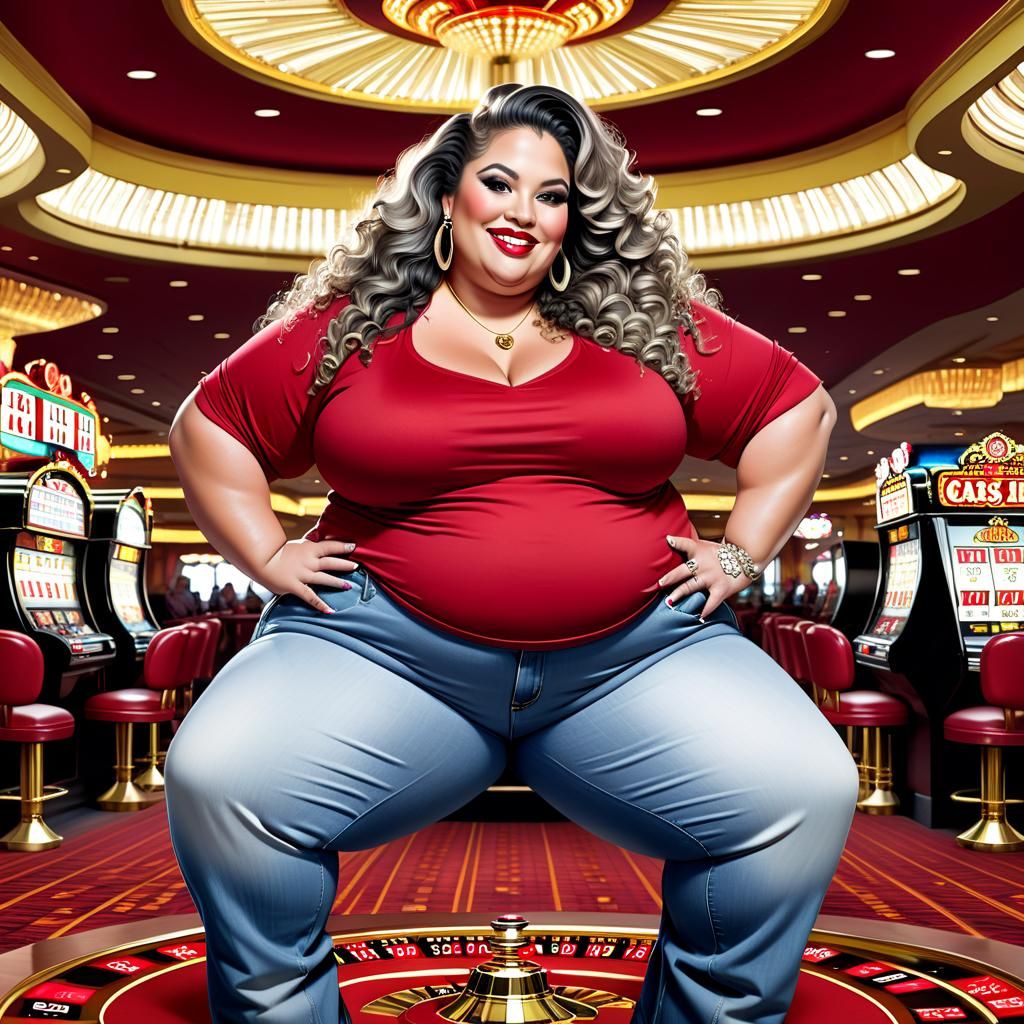Plus-Size Woman in Casino: Digital Rendering