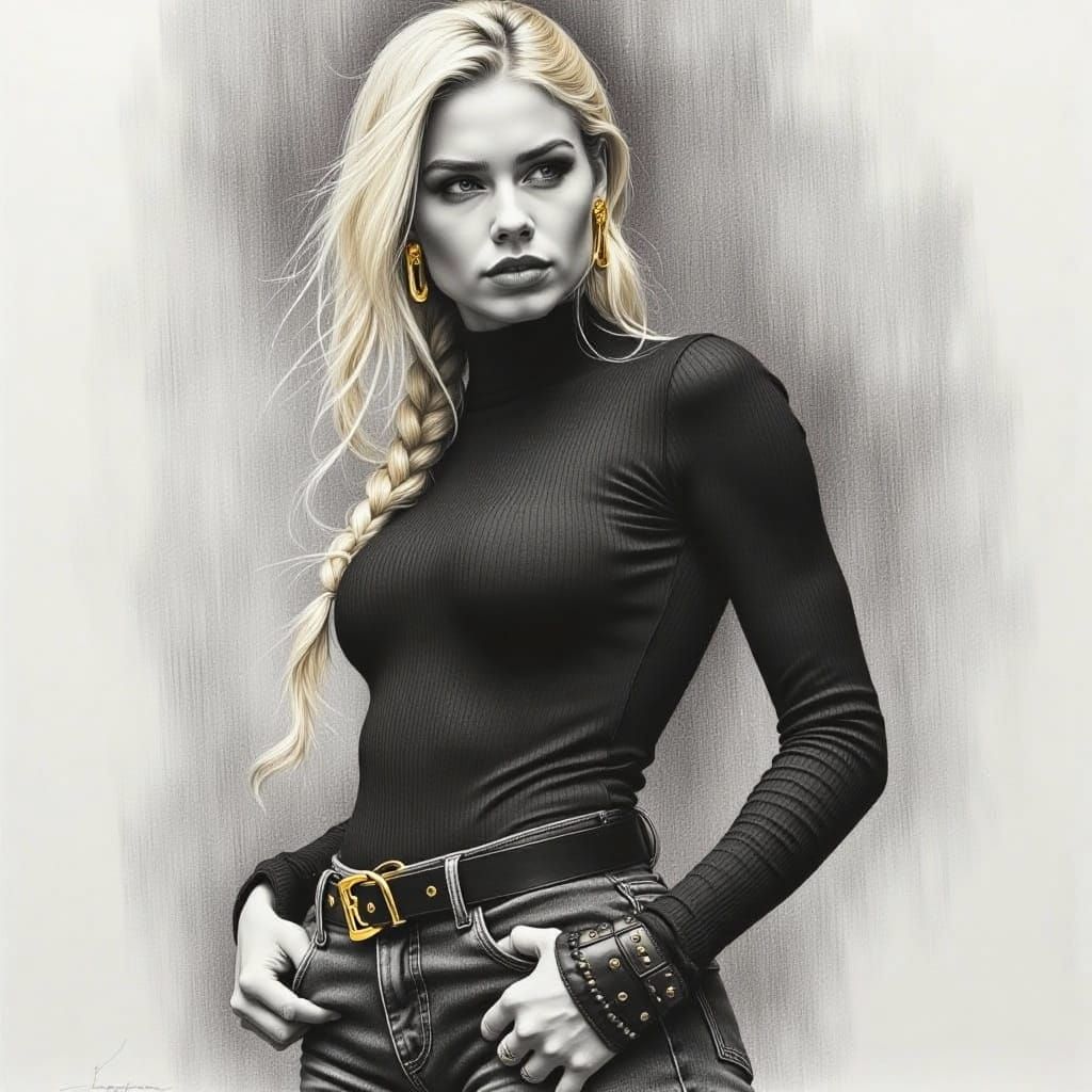 Muscular Nordic Warrior in Charcoal Sketch Style