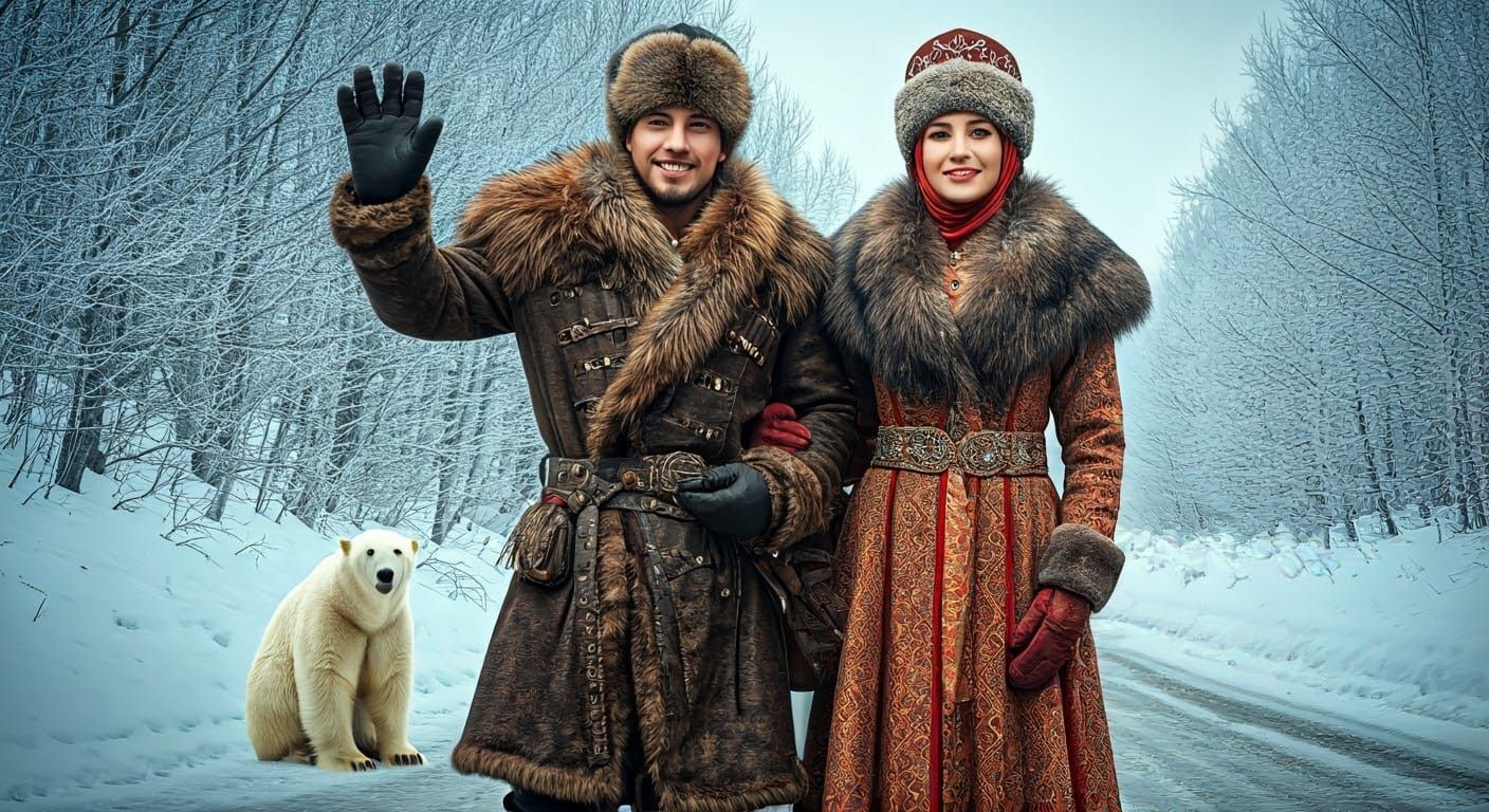 Regal Winter Couple in Traditional Attire