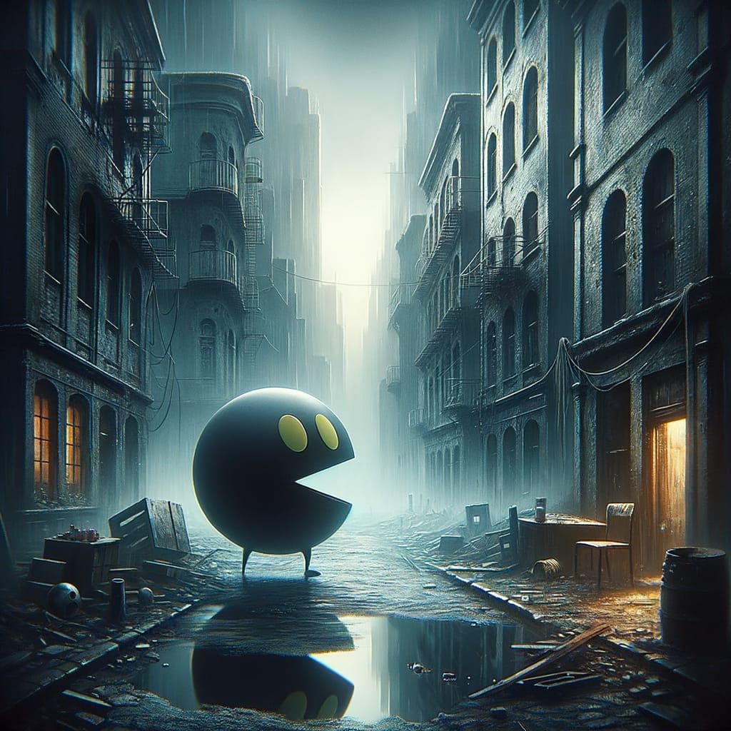Brooding Pacman in Desolate Urban Dreamscape