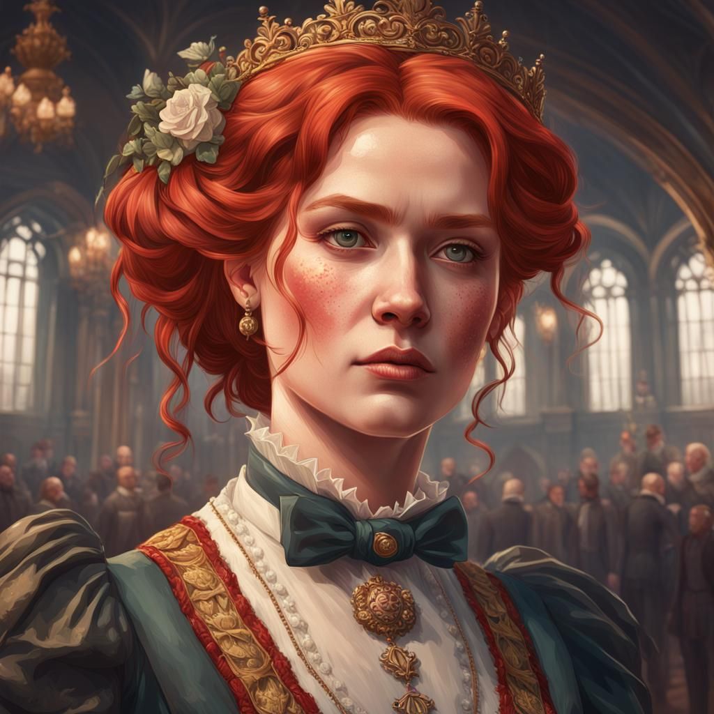Victorian Redhead Queen: Hyperdetailed Digital Portrait