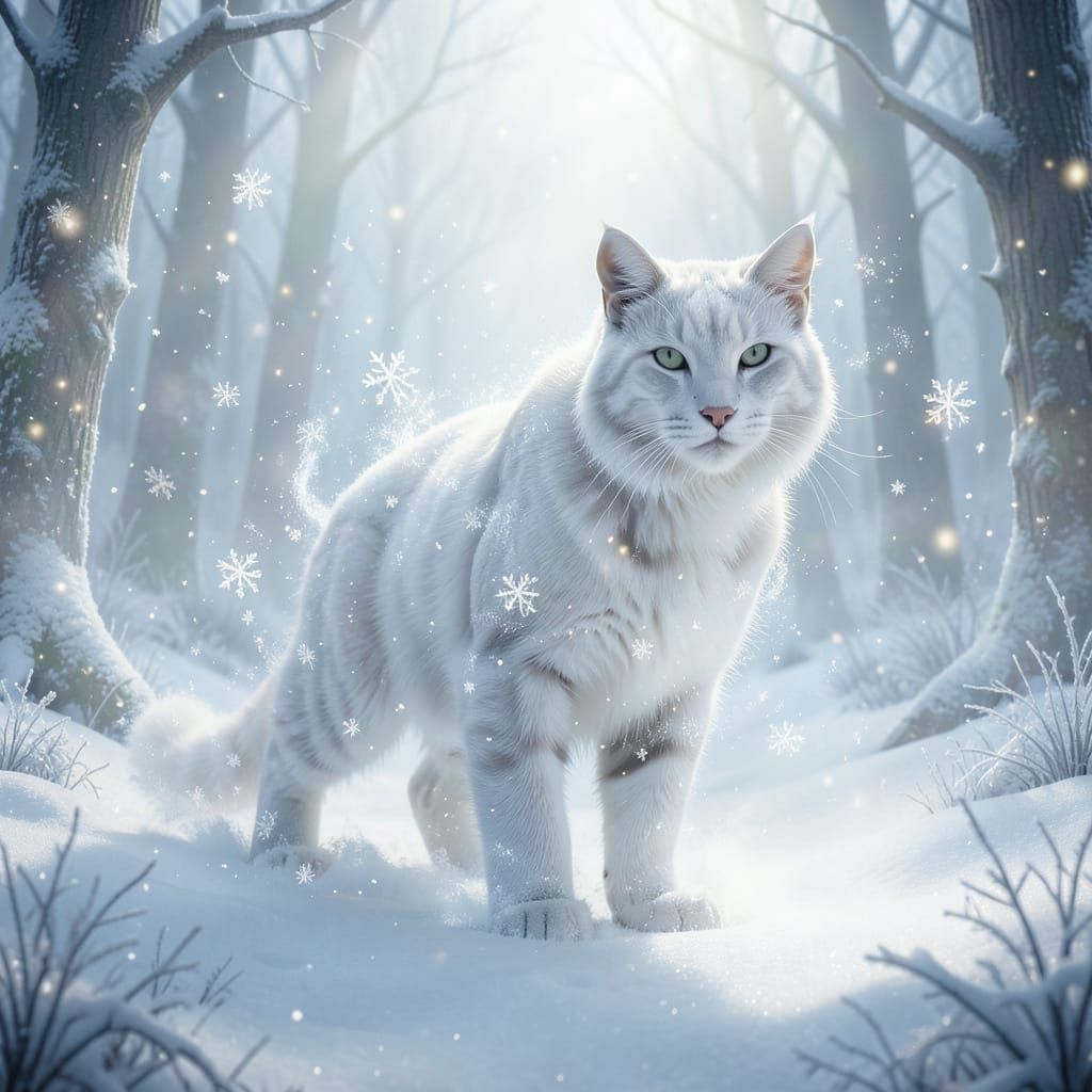 Majestic Lynx Dissolving into Snow in Enchanted Forest