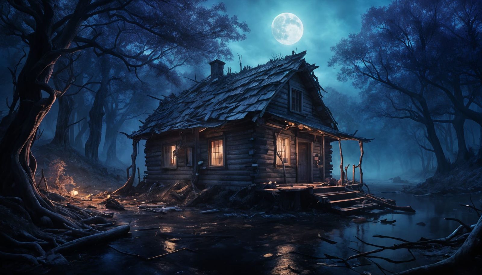 Eerie Abandoned Cabin in a Misty Forest