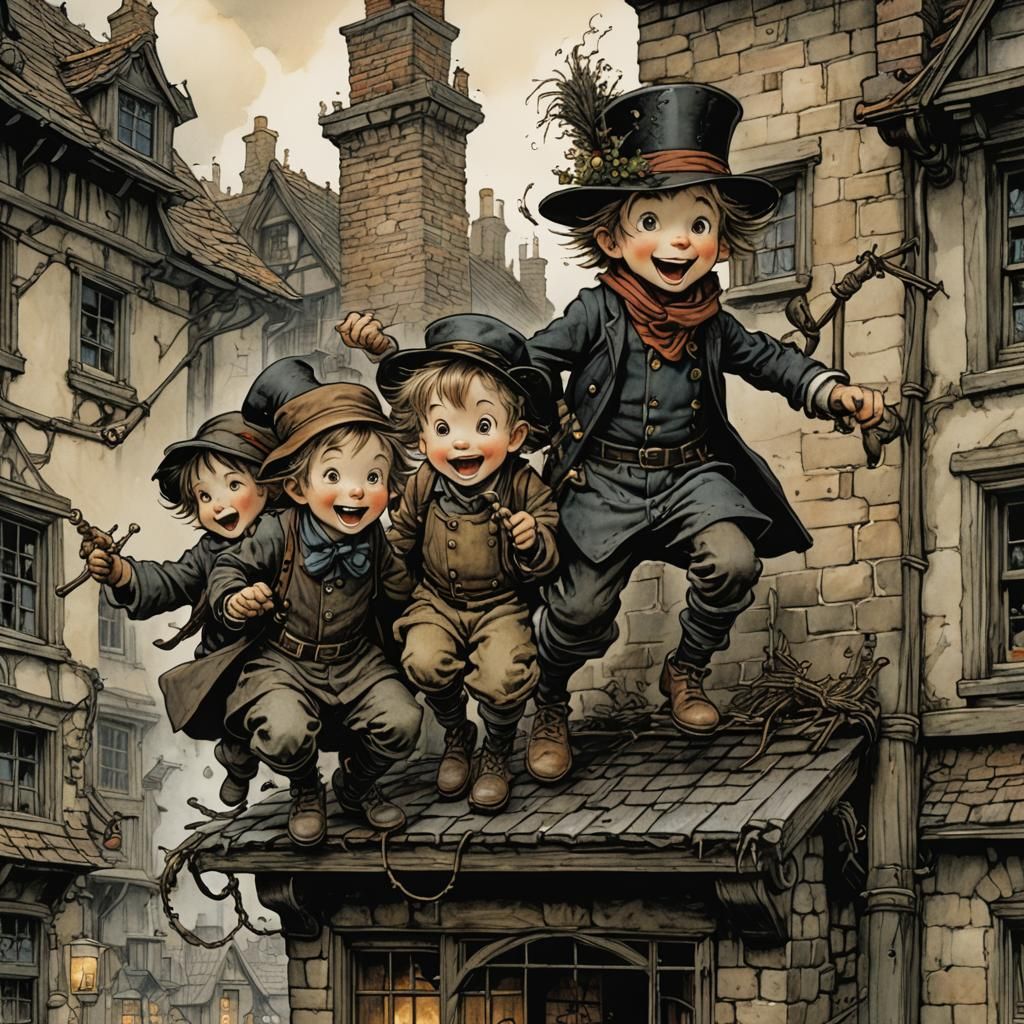 Children's Chimney Sweep Scene in Storybook Style