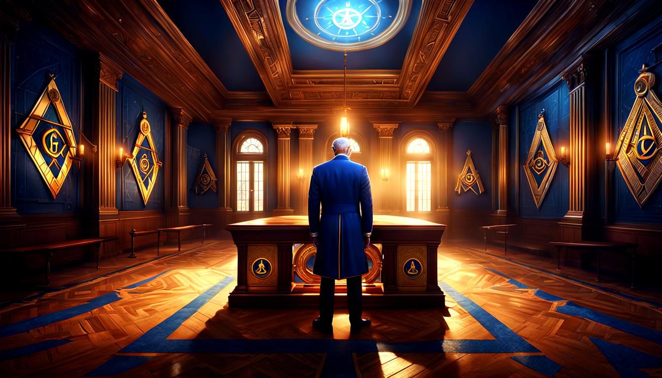 Freemason Portrait in Masonic Lodge, Golden Age Illustration