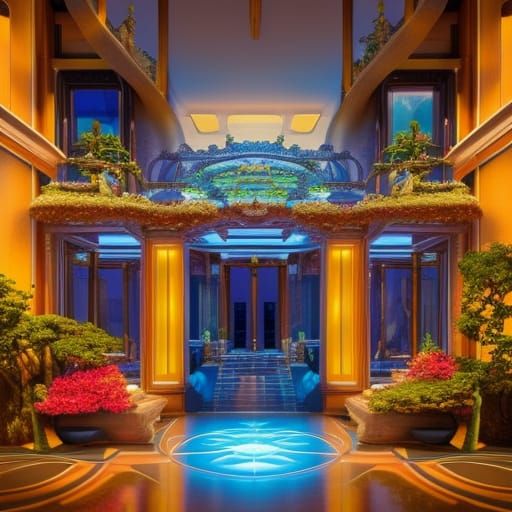 Underwater Greenhouse Mansion: Ghibli-Style Digital Art