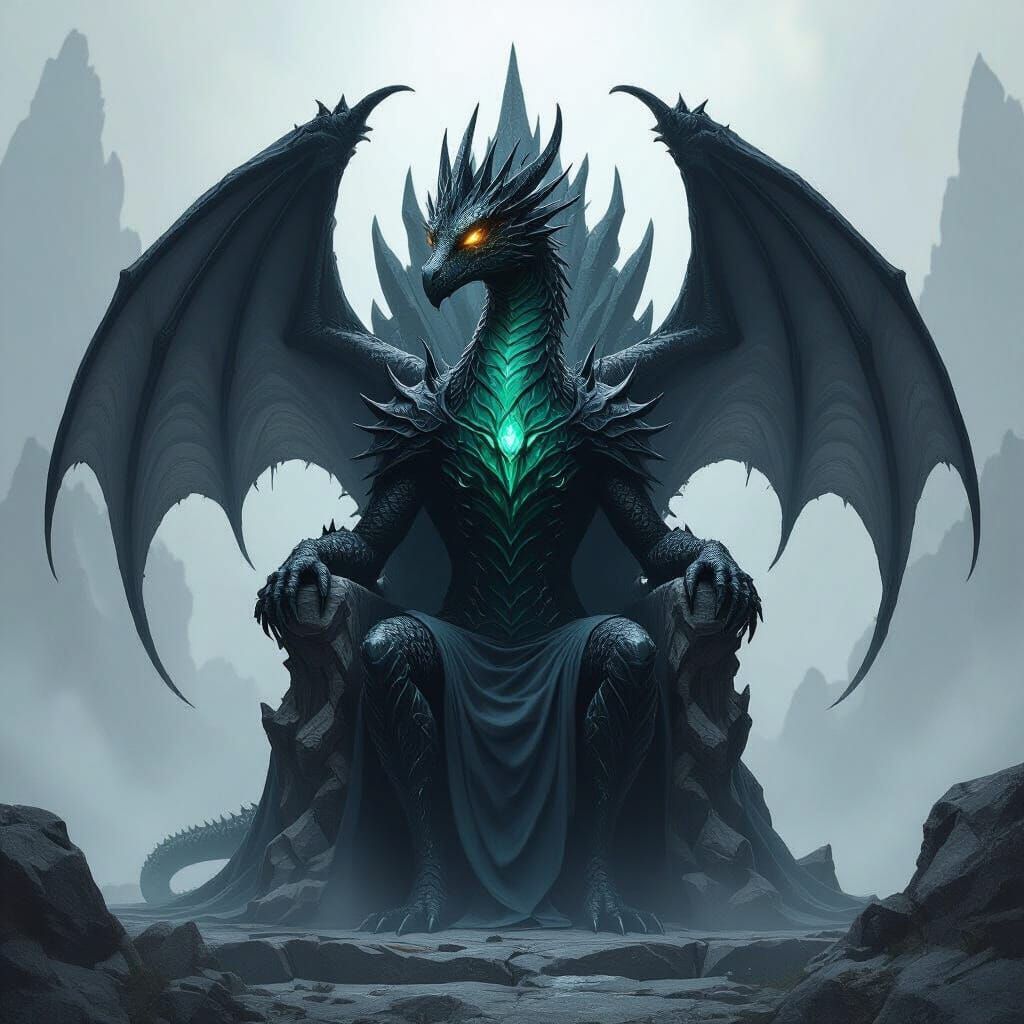 Wyvern on Dragonstone Throne in Ethereal Style