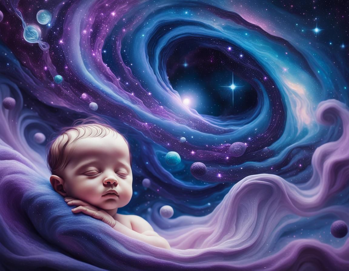Newborn Starseed in Indigo Galaxy: Cosmic Surrealism