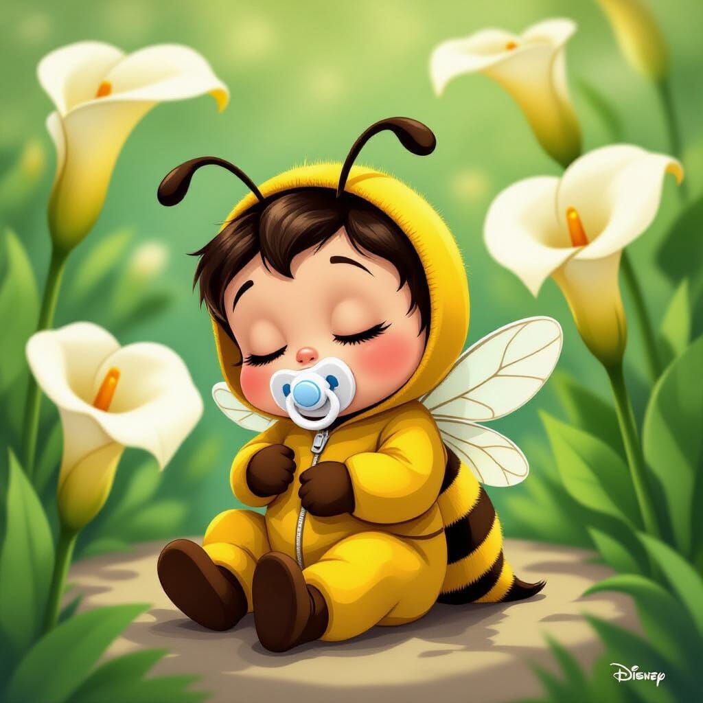 Adorable Baby Bee Sleeping in Calla Lily Garden