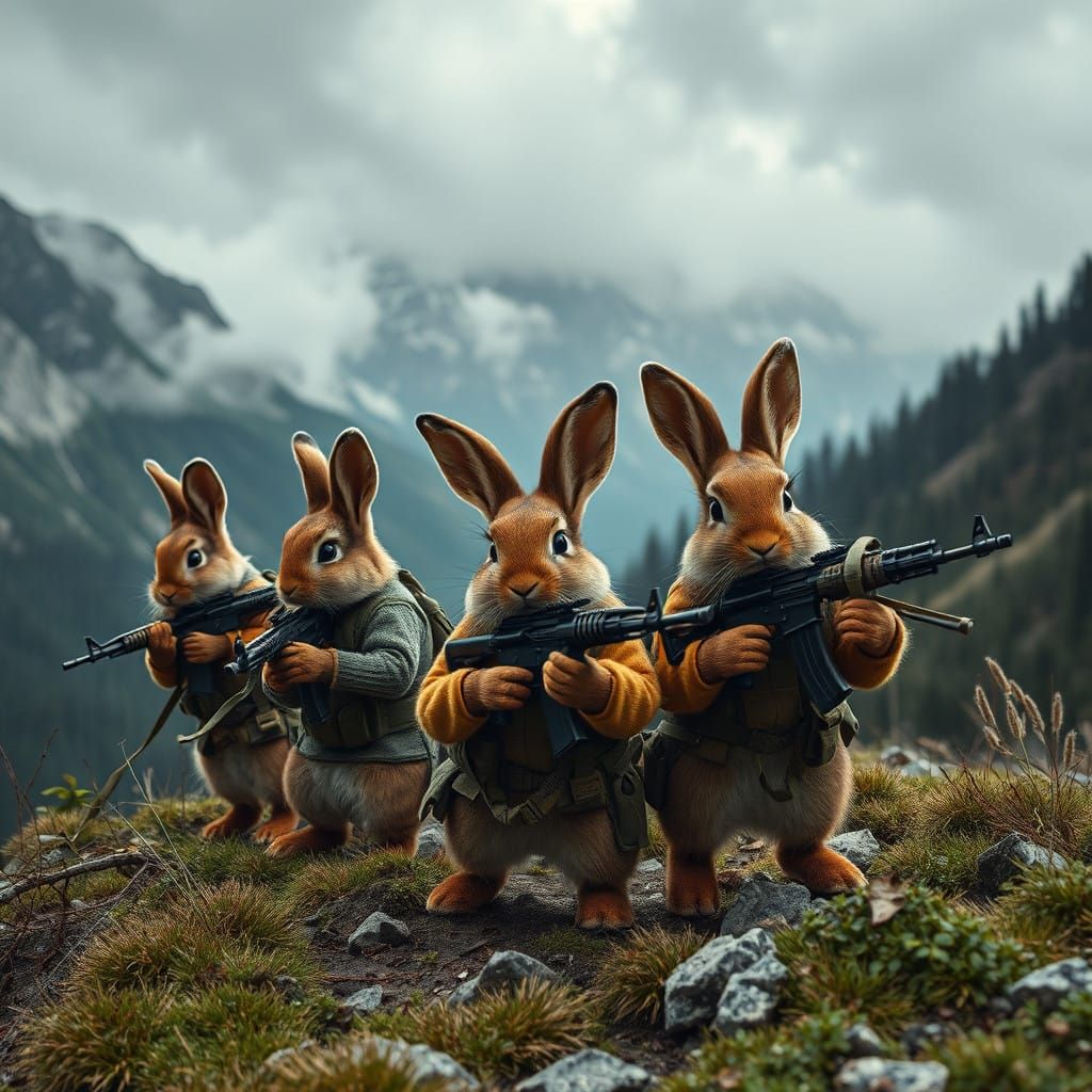 Fluffy Rabbits in Tactical Gear Embark on High-Stakes Mounta...