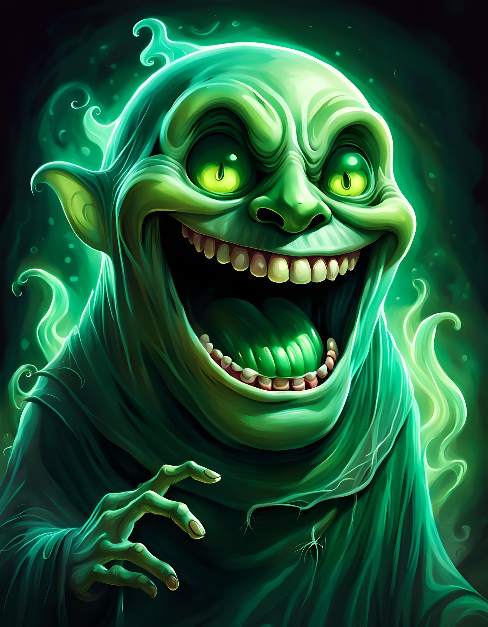 Friendly Glutton Ghost with Big Belly and Smile