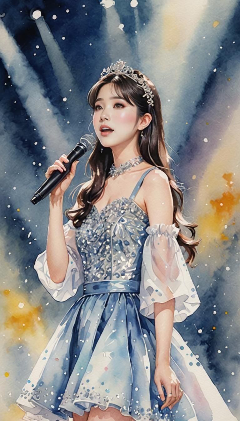 Watercolor Anime Illustration of a Princess K-pop Star