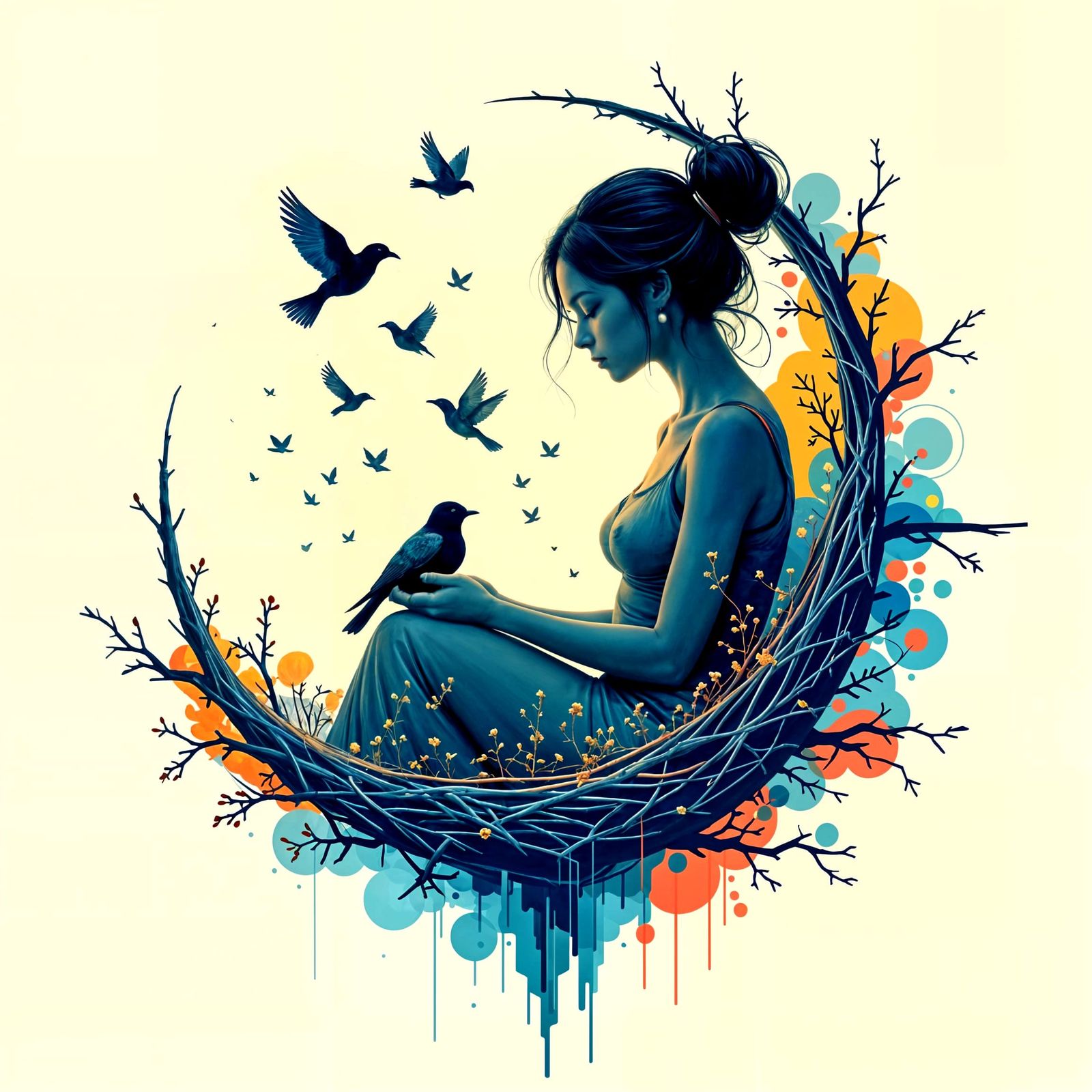 Glitch Art: Woman Intertwined with Nature