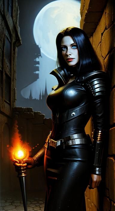 Cyberpunk Witch Exploring Incandescent Castle in Surreal Por...